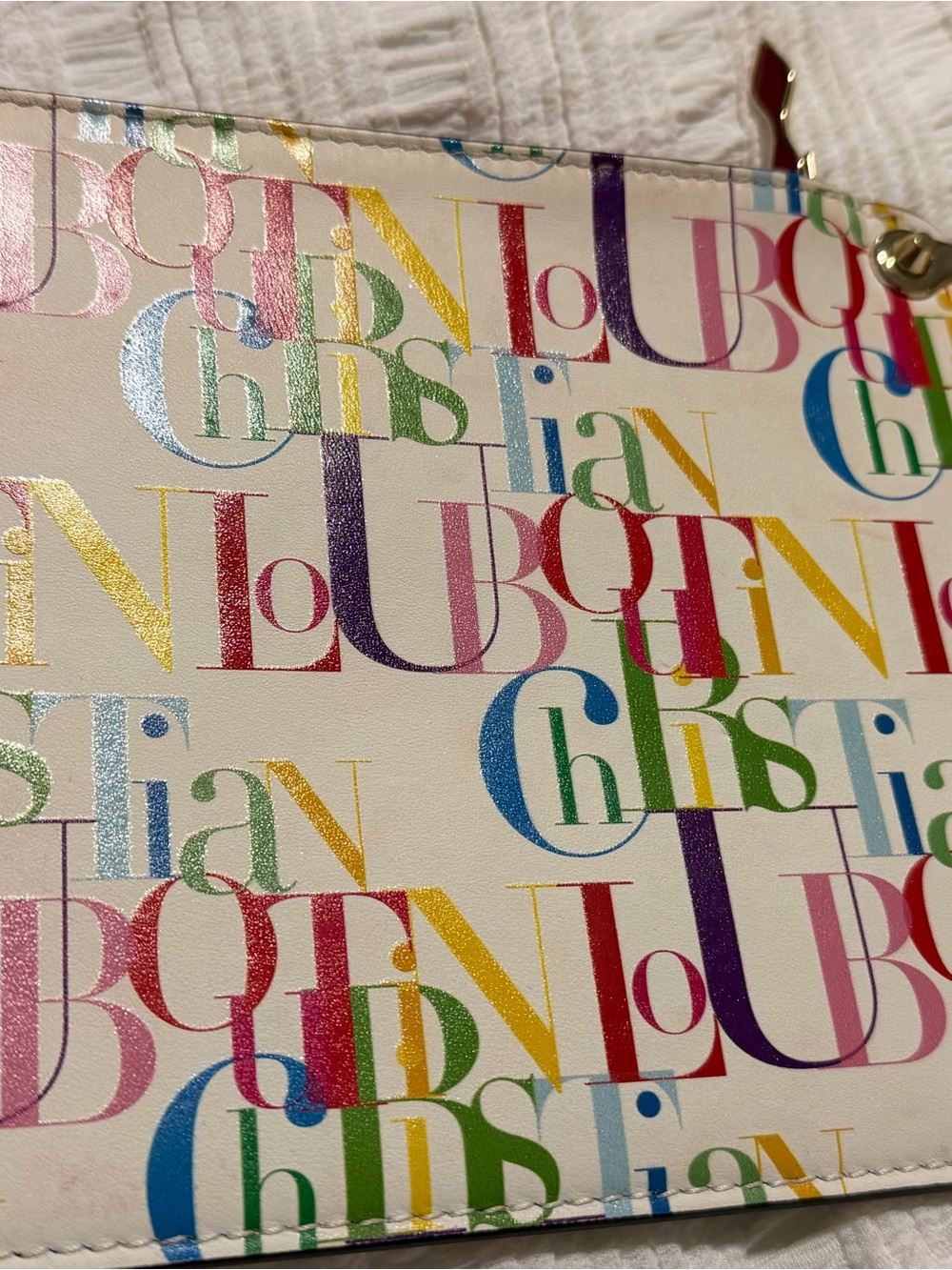 Christian Louboutin Multicolor Logo Print White Pouch - Picture 2 of 7